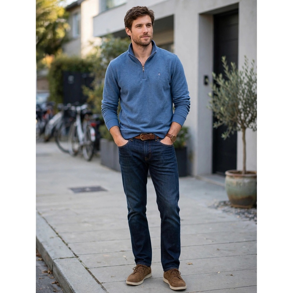 Criquet Mens Blue Heather Quarter Zip Pullover Sweater Large Pocket RN 132201